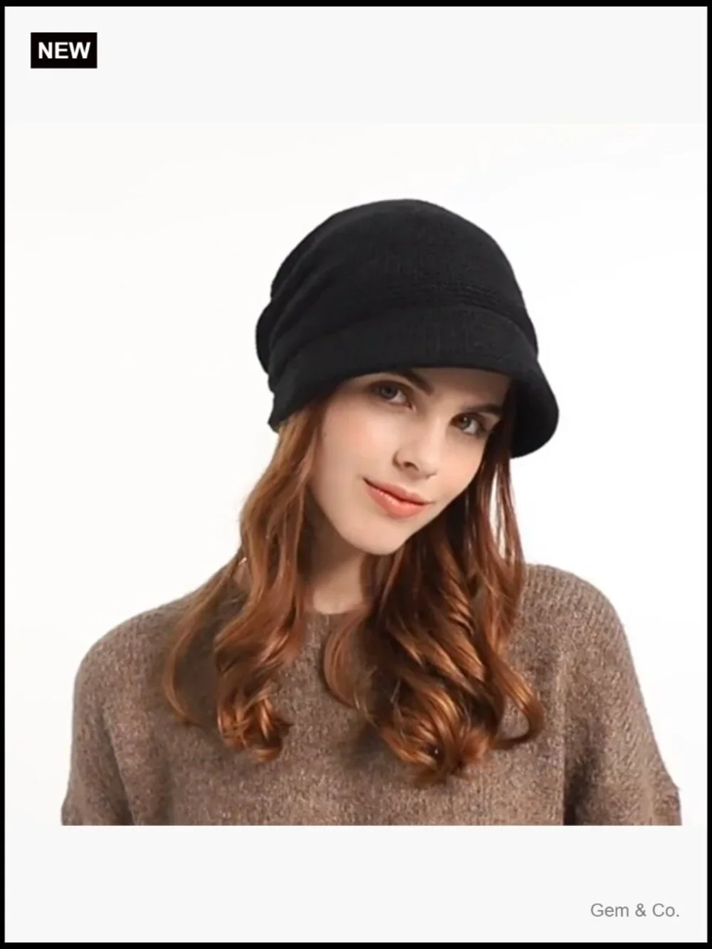 Fleece Lined Knitted Hat with Visor Brim, Slouchy Cable Knit Beanie Winter Hat